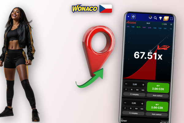 Herní panel Aviatoru s menu auto-bet a limity kol ve Wonaco Casino