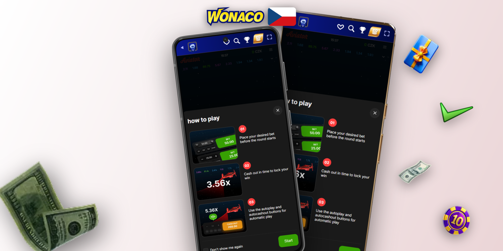 Celé herní rozhraní Aviatoru ve Wonaco Casino s multiplikátorem 2,47x a panelem cashout