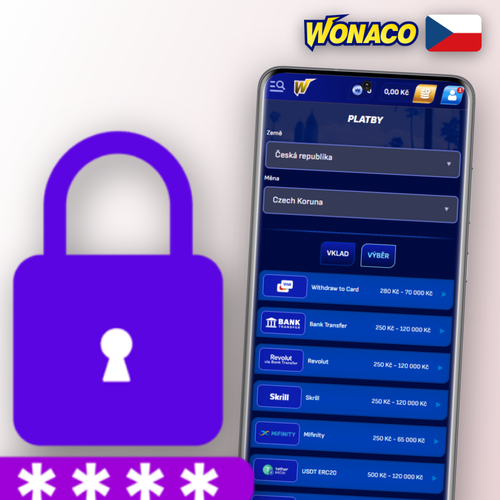 Wonaco Casino výběr peněz – peněženka s korunami, kartami a kryptoměnami