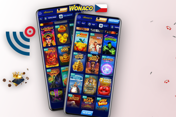 Plynulé přihlášení do Wonaco Casino aplikace s lobby slotů v ruce